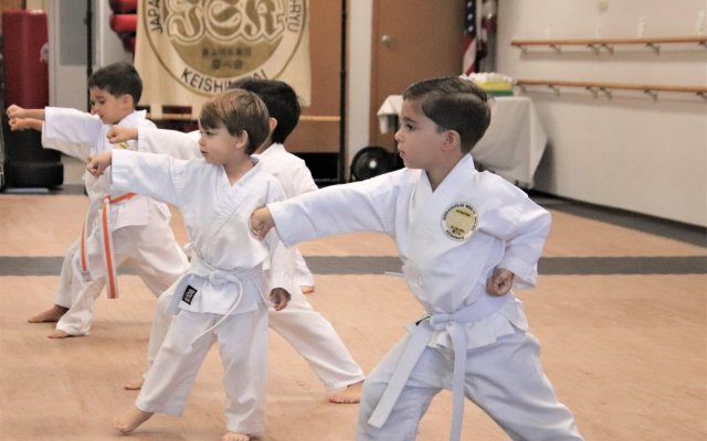 Young karate students training